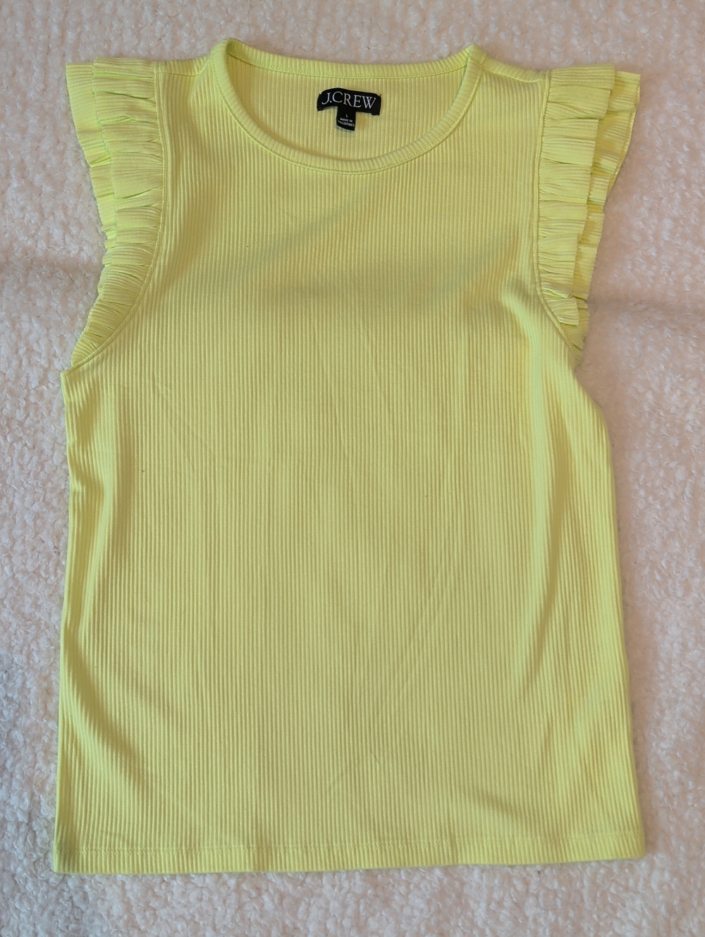 J. Crew Lemon Ribbed Tank with Ruffle Shoulders. Large. NWOT.